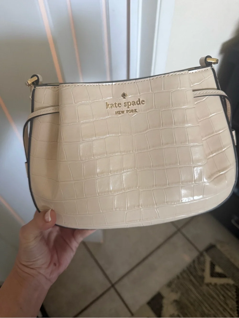 Kate Spade Cream Croc-Embossed Leather Crossbody